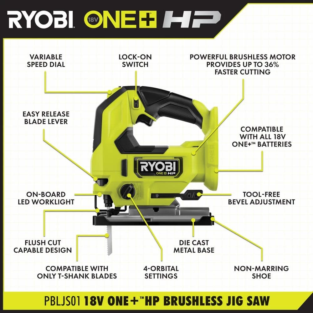 RYOBI ONE+ HP 18V Brushless Cordless Jig Saw (Tool Only) 5 RYOBI ONE+ HP 18V Brushless Cordless Jig Saw (Tool Only) - Image 3