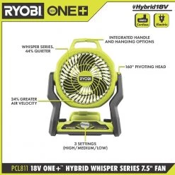 RYOBI ONE+ 18V Cordless Hybrid WHISPER SERIES 7-1/2 in. Fan (Tool Only) 19 RYOBI ONE+ 18V Cordless Hybrid WHISPER SERIES 7-1/2 in. Fan (Tool Only) -Power Tools Sales Store ryobi jobsite fans pcl811b 40 1000