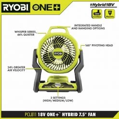 RYOBI ONE+ 18V Cordless Hybrid WHISPER SERIES 7-1/2 in. Fan Kit with 2.0 Ah Battery and Charger 17 RYOBI ONE+ 18V Cordless Hybrid WHISPER SERIES 7-1/2 in. Fan Kit with 2.0 Ah Battery and Charger -Power Tools Sales Store ryobi jobsite fans pcl811kn 40 1000