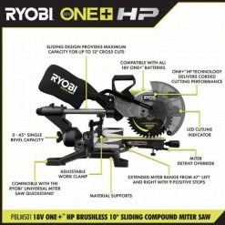 RYOBI ONE+ HP 18V Brushless Cordless 10 in. Sliding Compound Miter Saw Kit with 4.0 Ah HIGH PERFORMANCE Battery and Charger -Power Tools Sales Store ryobi miter saws pblms01k 40 1000