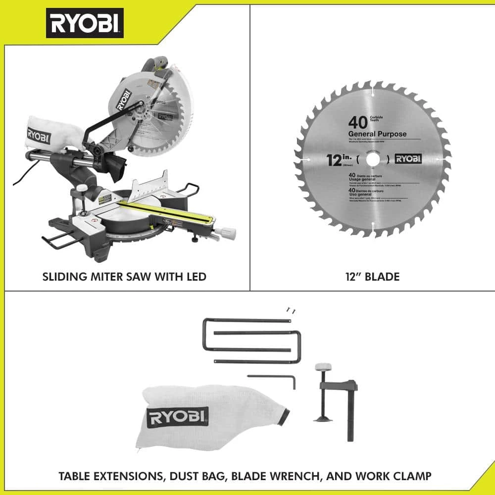 RYOBI 15 Amp 12 in. Corded Sliding Compound Miter Saw with LED Cutline Indicator 11 RYOBI 15 Amp 12 in. Corded Sliding Compound Miter Saw with LED Cutline Indicator - Image 9