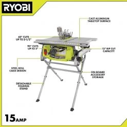 RYOBI 15 Amp 10 in. Compact Portable Jobsite Table Saw with Folding Stand -Power Tools Sales Store ryobi portable table saws rts12 40 1000