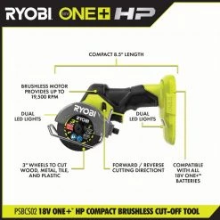RYOBI ONE+ HP 18V Brushless Cordless Compact Cut-Off Tool (Tool Only) -Power Tools Sales Store ryobi power cutting tools psbcs02b a0 1000