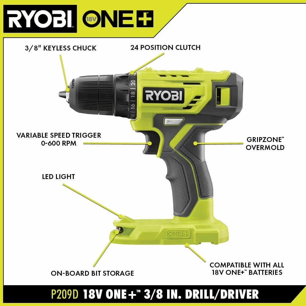 RYOBI ONE+ 18V Cordless 3/8 in. Drill/Driver Kit with 1.5 Ah Battery and Charger 5 RYOBI ONE+ 18V Cordless 3/8 in. Drill/Driver Kit with 1.5 Ah Battery and Charger - Image 3