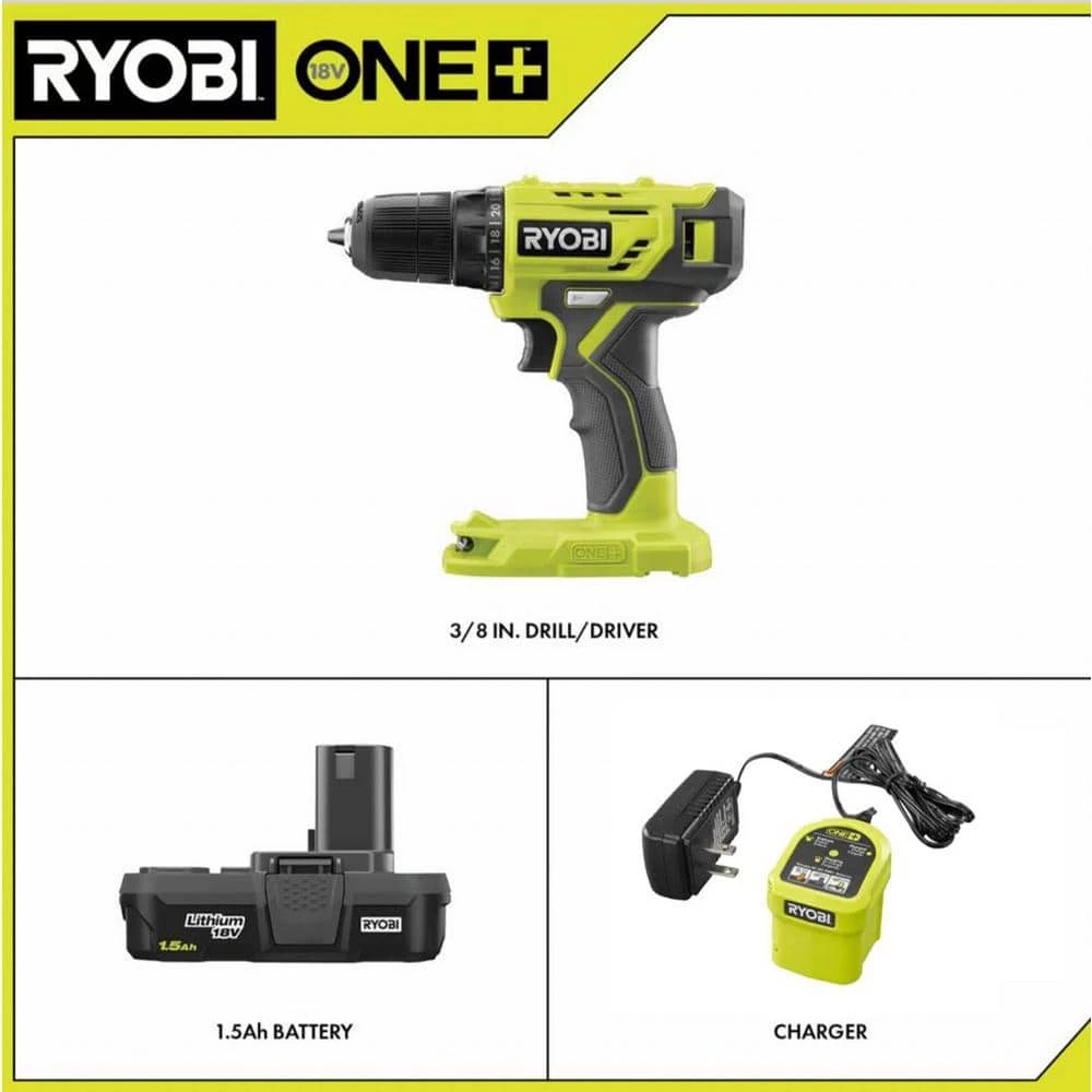 RYOBI ONE+ 18V Cordless 3/8 in. Drill/Driver Kit with 1.5 Ah Battery and Charger 4 RYOBI ONE+ 18V Cordless 3/8 in. Drill/Driver Kit with 1.5 Ah Battery and Charger - Image 2