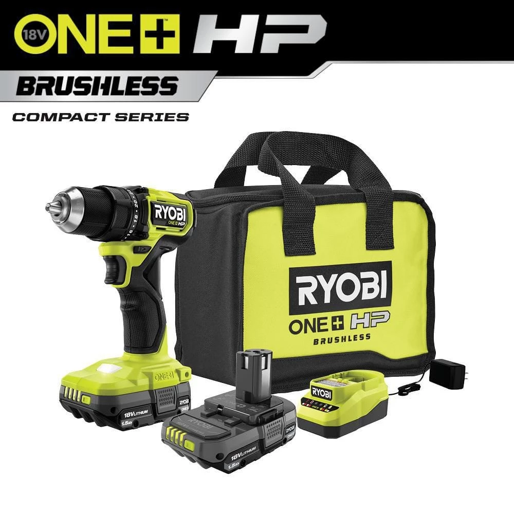 RYOBI ONE+ HP 18V Brushless Cordless Compact 1/2 in. Drill/Driver Kit with (2) 1.5 Ah Batteries, Charger and Bag 3 RYOBI ONE+ HP 18V Brushless Cordless Compact 1/2 in. Drill/Driver Kit with (2) 1.5 Ah Batteries, Charger and Bag