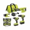 RYOBI ONE+ 18V Cordless 4-Tool Combo Kit w/(2) Batteries, Charger & Bag w/Bonus Impact Rated Driving Kit (70-Piece)