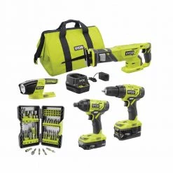 RYOBI ONE+ 18V Cordless 4-Tool Combo Kit w/(2) Batteries, Charger & Bag w/Bonus Impact Rated Driving Kit (70-Piece)