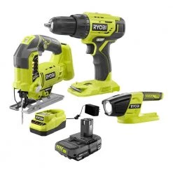 RYOBI ONE+ 18V Cordless 3-Tool Combo Kit with 1.5 Ah Battery and Charger