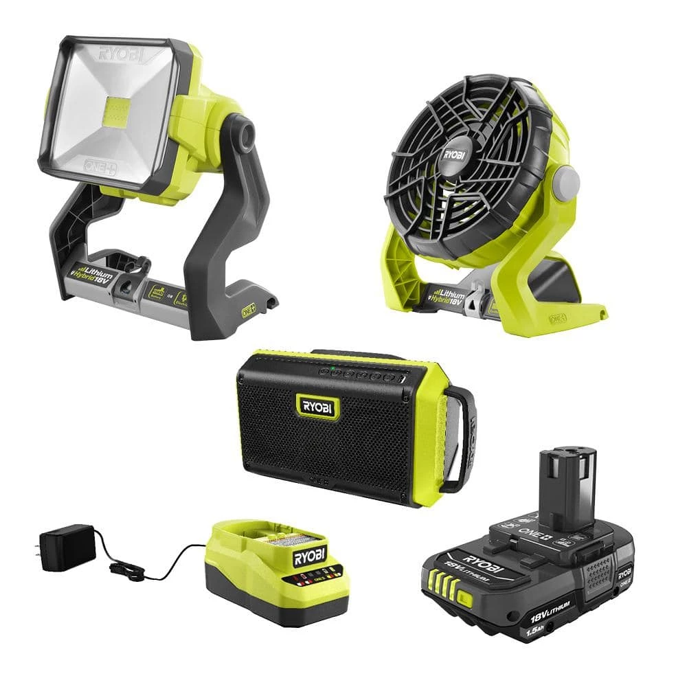 RYOBI ONE+ 18V Cordless 3-Tool Campers Combo Kit with Work Light, Speaker, Fan, 1.5 Ah Battery, and Charger 3 RYOBI ONE+ 18V Cordless 3-Tool Campers Combo Kit with Work Light, Speaker, Fan, 1.5 Ah Battery, and Charger