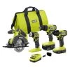 RYOBI ONE+ 18V Cordless 4-Tool Combo Kit with 1.5 Ah Battery, 4.0 Ah Battery, and Charger