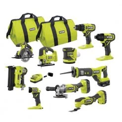 RYOBI ONE+ 18V 10-Tool Combo Kit with (1) 1.5 Ah Battery and (2) 4.0 Ah Batteries and Charger