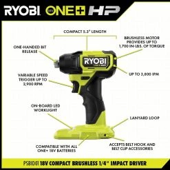 RYOBI ONE+ HP 18V Brushless Cordless Compact 1/2 in. Drill and Impact Driver Kit with (2) 1.5 Ah Batteries, Charger and Bag -Power Tools Sales Store ryobi power tool combo kits psbck01k a0 1000