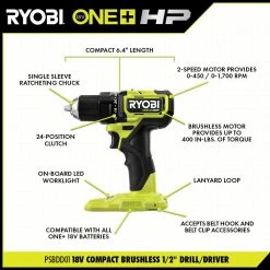 RYOBI ONE+ HP 18V Brushless Cordless 5-Tool Combo Kit with (2) 1.5 Ah Batteries, Charger, and Bag -Power Tools Sales Store ryobi power tool combo kits psbck05k2 40 1000