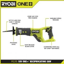 RYOBI ONE+ 18V Cordless Reciprocating Saw (Tool Only) 18 RYOBI ONE+ 18V Cordless Reciprocating Saw (Tool Only) -Power Tools Sales Store ryobi reciprocating saws pcl515b 40 1000